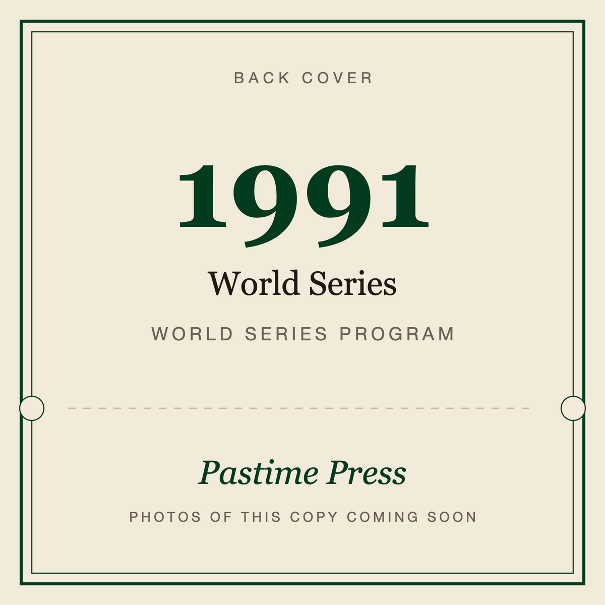 1991 World Series Program, back cover