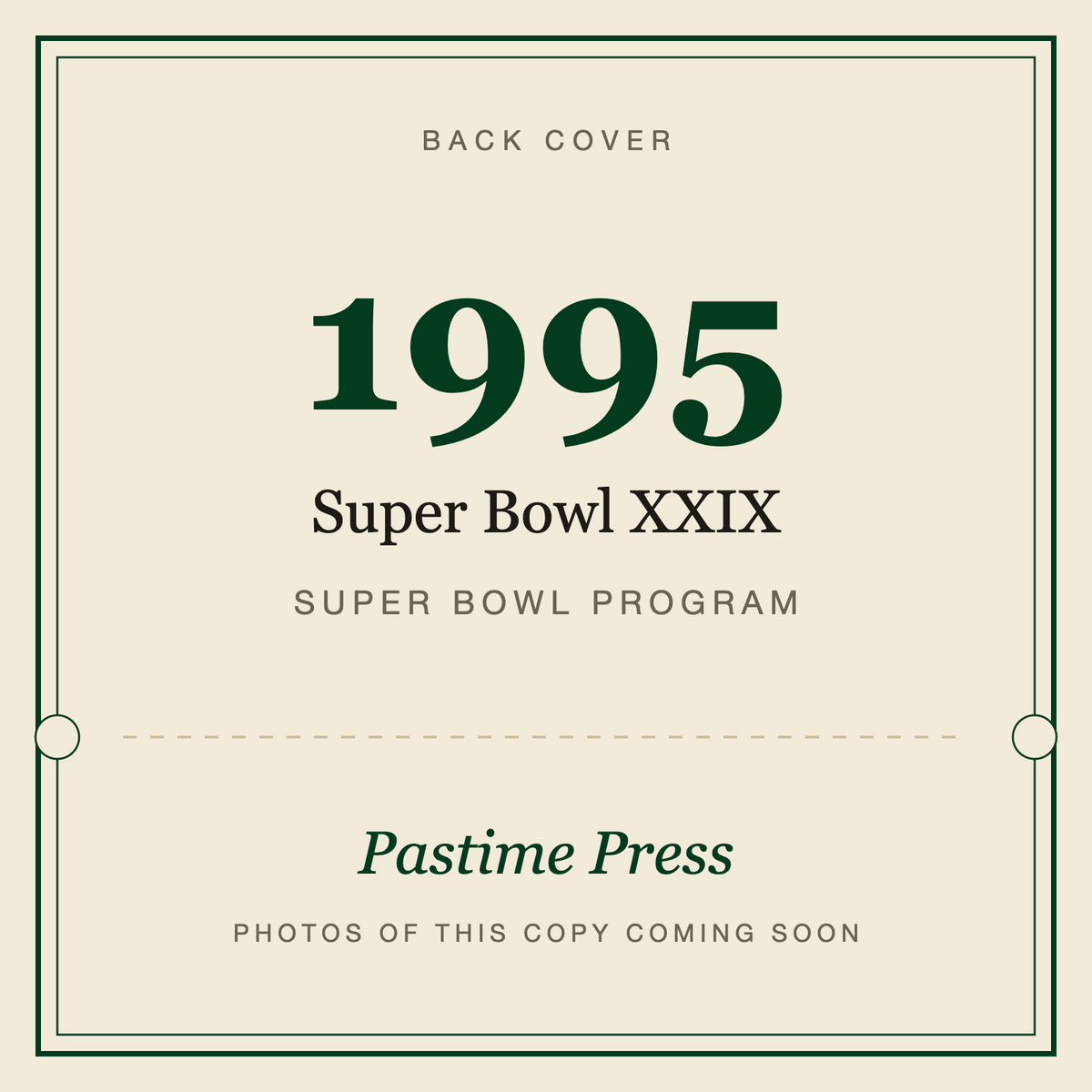 1995 Super Bowl XXIX Program, back cover