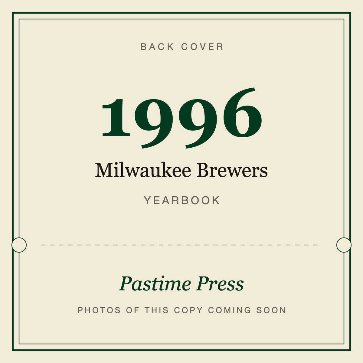 1996 Milwaukee Brewers Yearbook, back cover