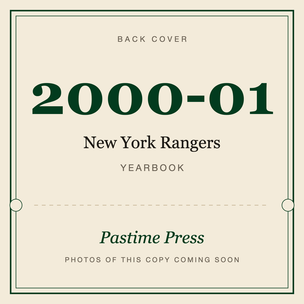 2000-01 New York Rangers Yearbook, back cover