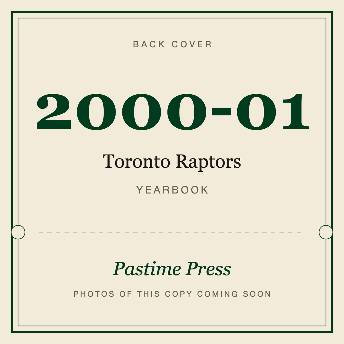 2000-01 Toronto Raptors Yearbook, back cover