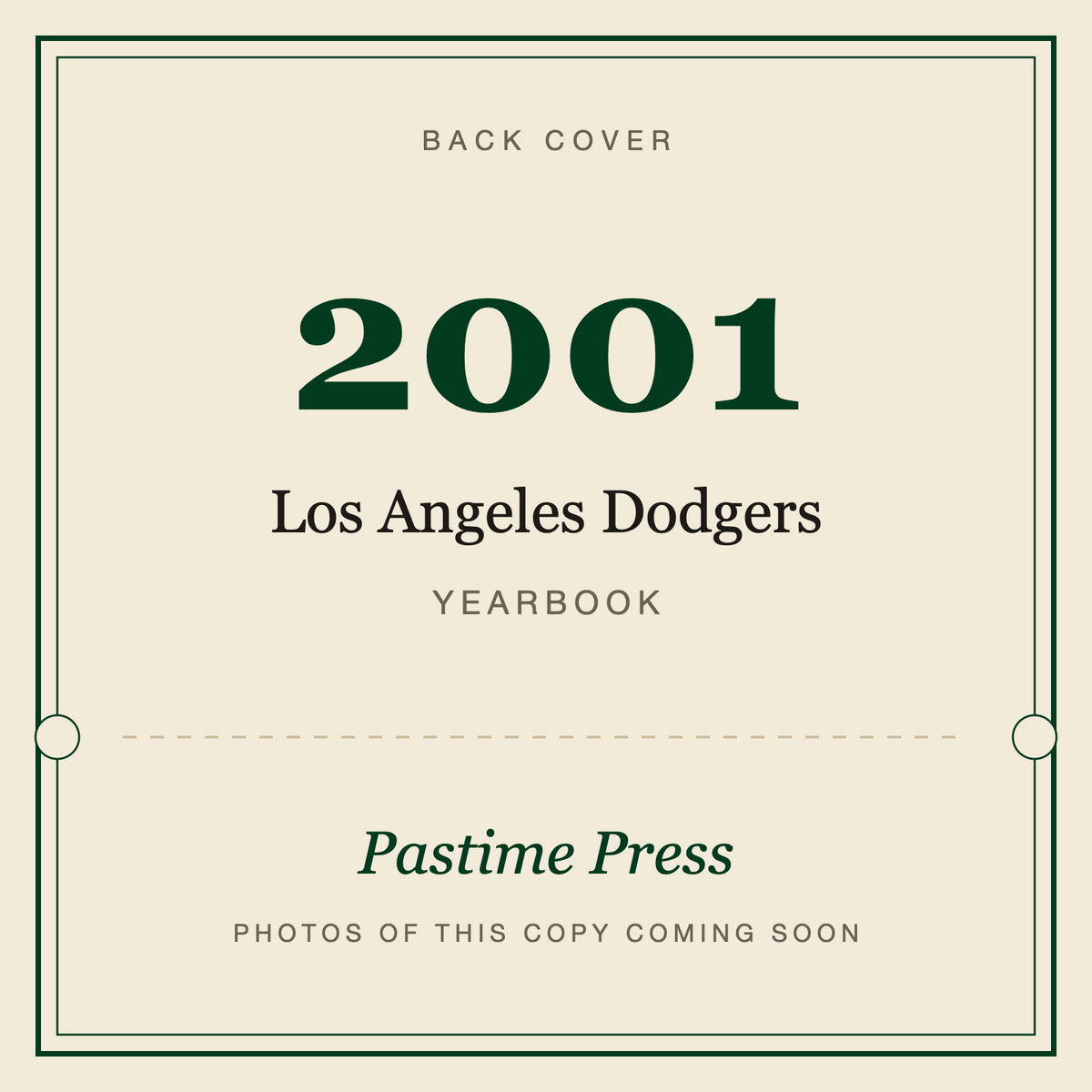 2001 Los Angeles Dodgers Yearbook, back cover