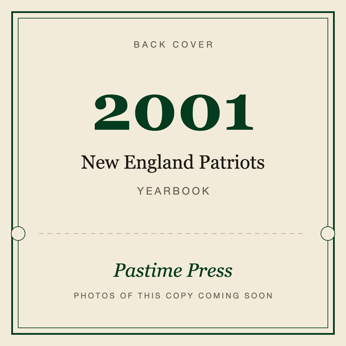 2001 New England Patriots Yearbook, back cover
