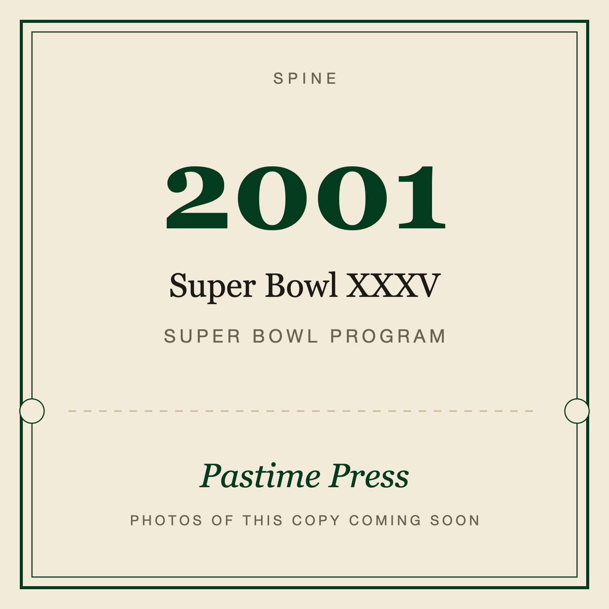 2001 Super Bowl XXXV Program, spine