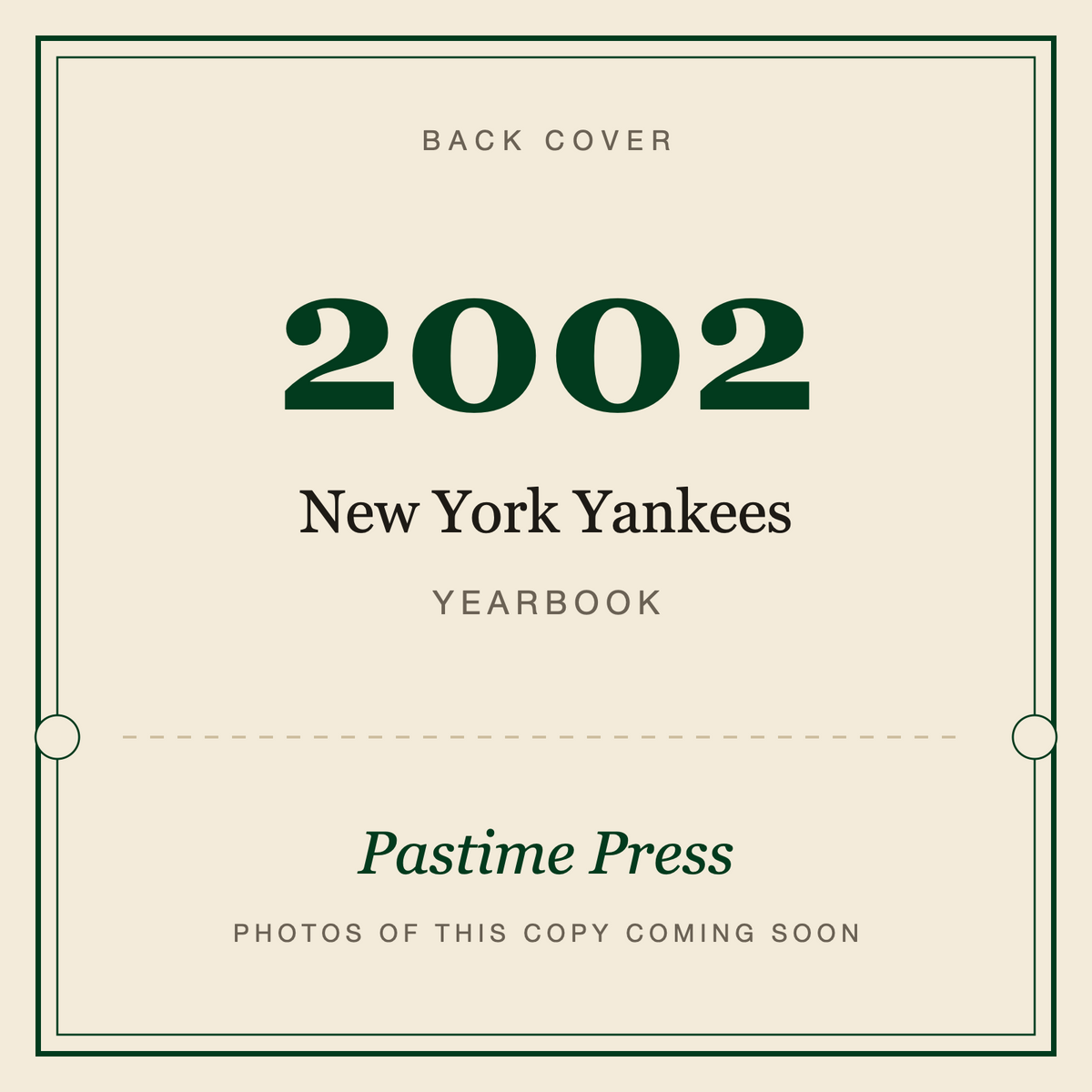 2002 New York Yankees Yearbook, back cover
