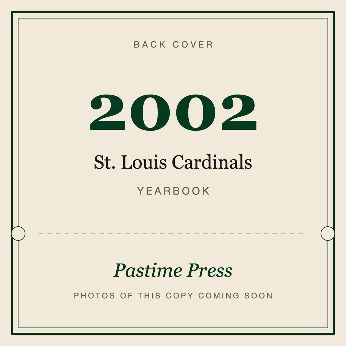 2002 St. Louis Cardinals Yearbook, back cover