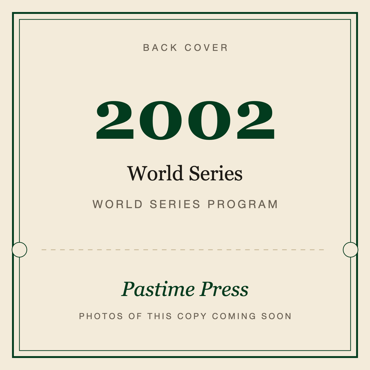 2002 World Series Program, back cover