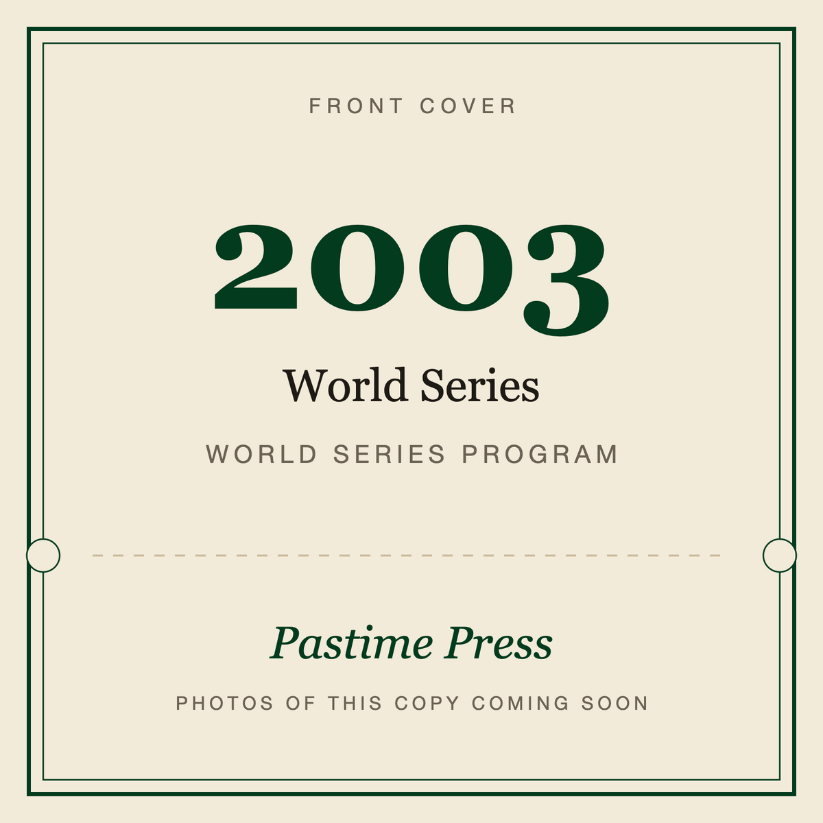 2003 World Series Program, front cover