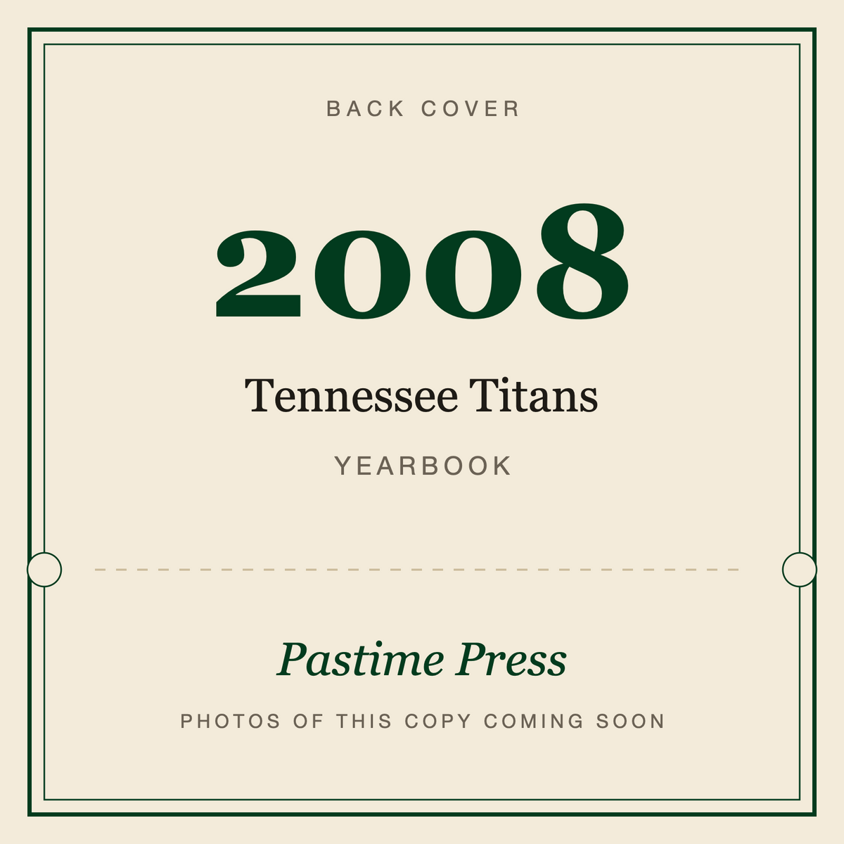 2008 Tennessee Titans Yearbook, back cover