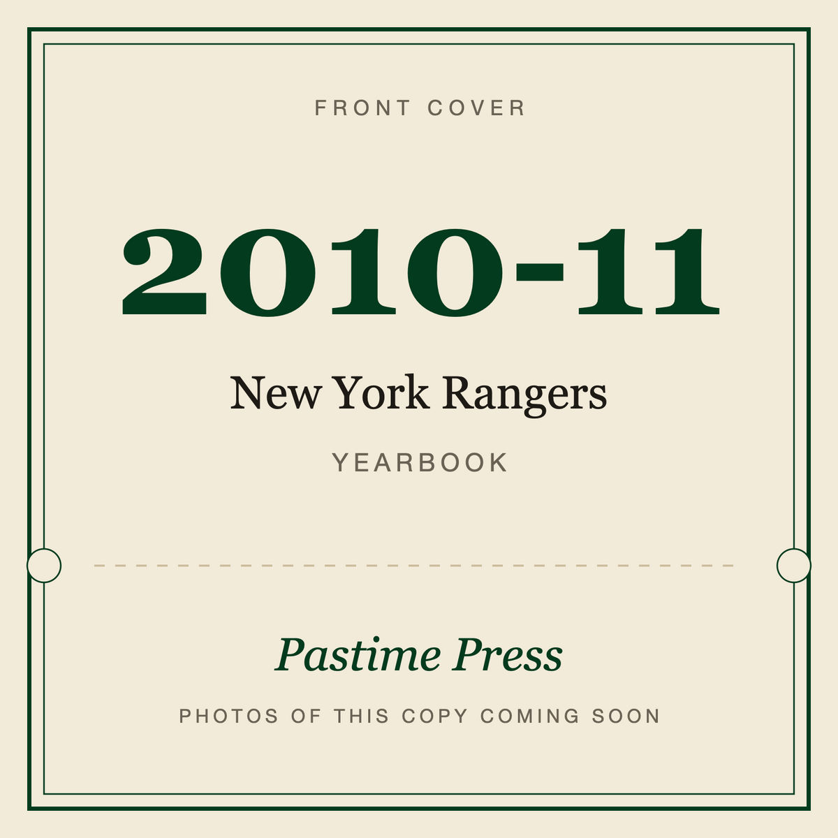 2010-11 New York Rangers Yearbook, front cover