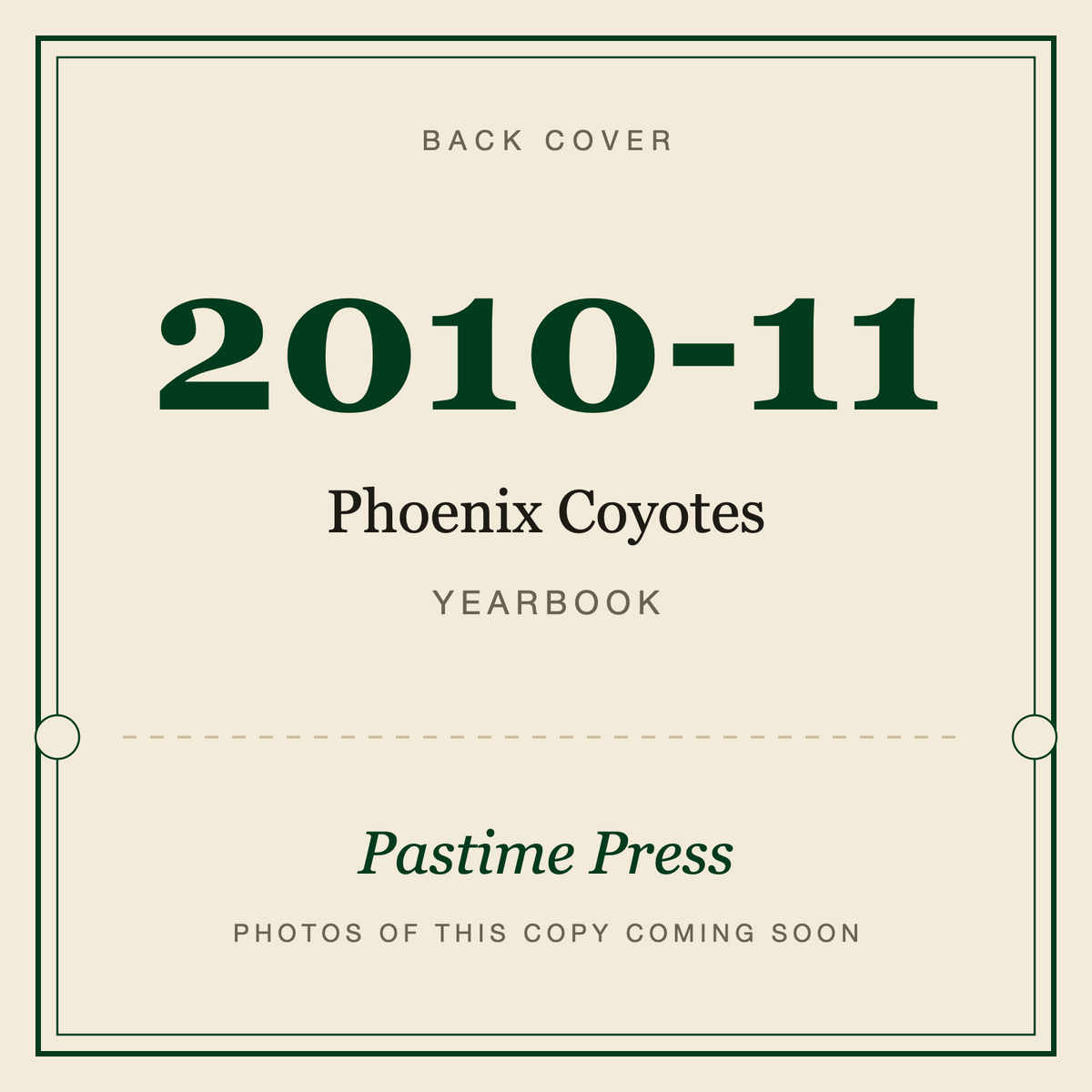 2010-11 Phoenix Coyotes Yearbook, back cover
