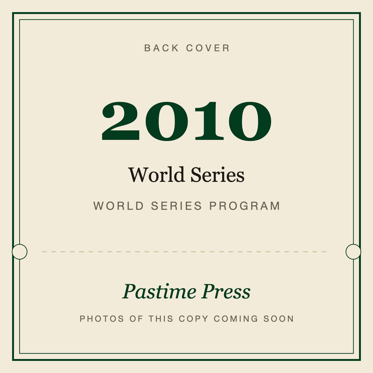2010 World Series Program, back cover