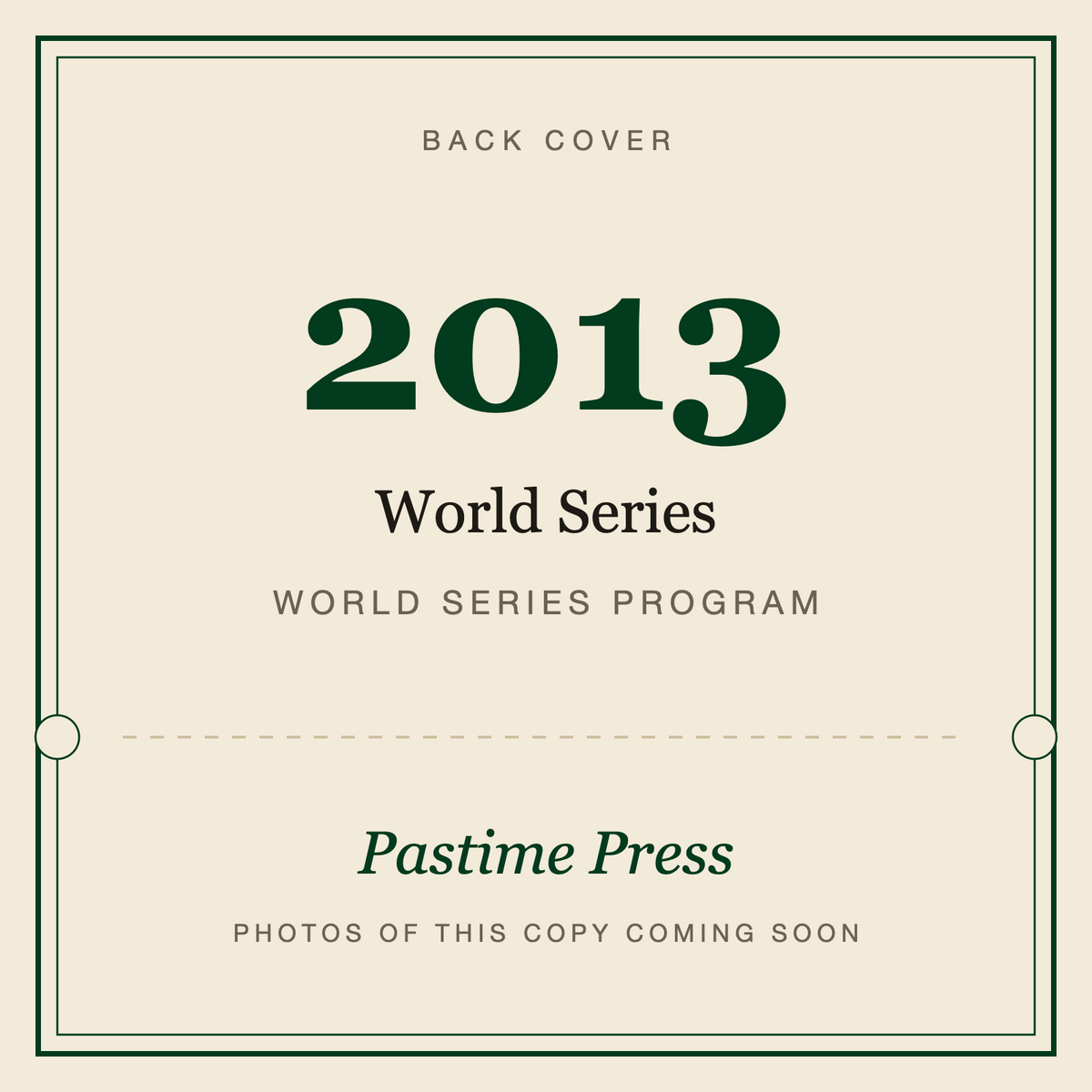 2013 World Series Program, back cover
